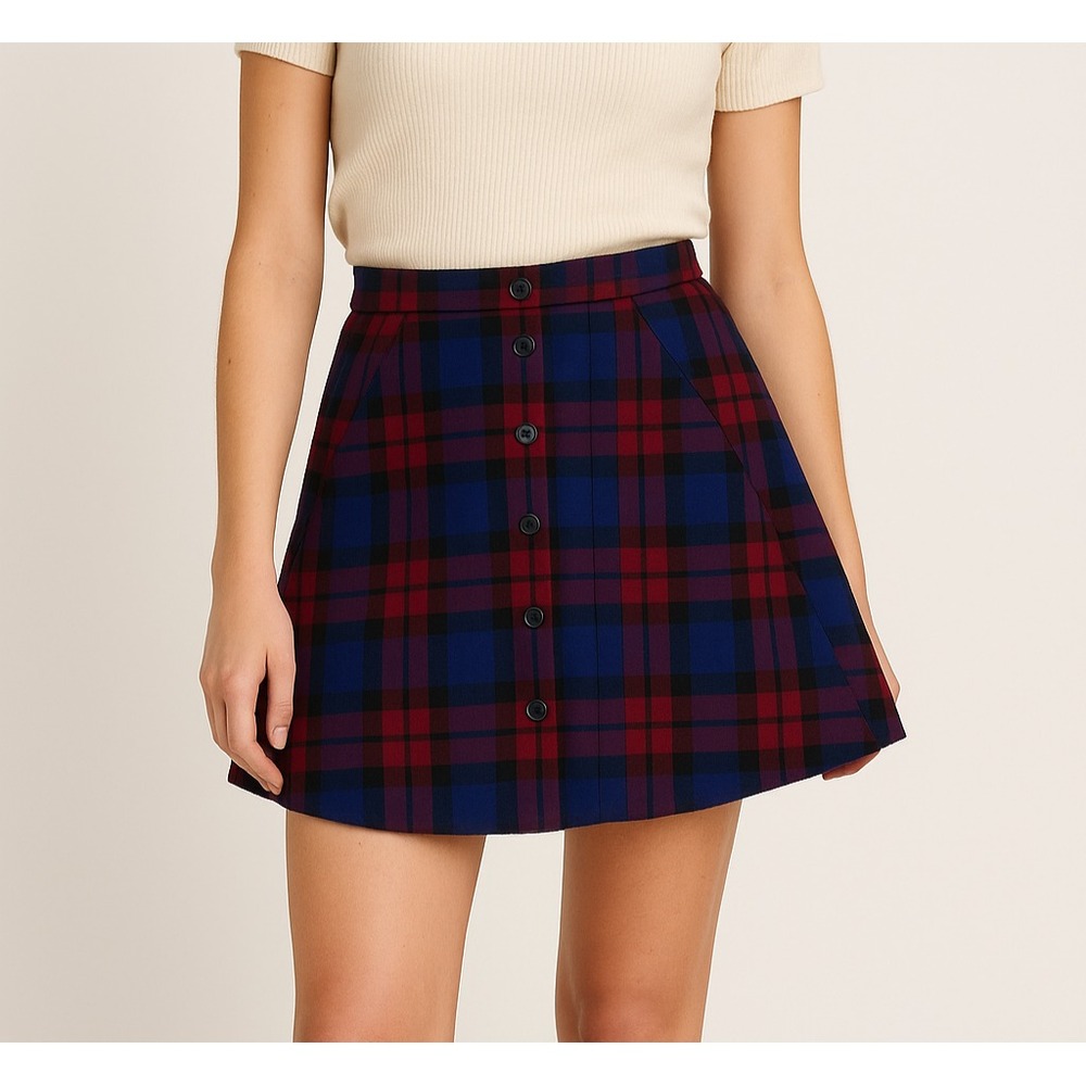 Forever 21 XS Plaid Mini Skirt Red‎ Blue Button Front A-Line Grunge Y2K Preppy
